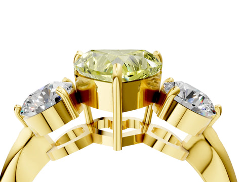 Yellow gold Three-Stone Fancy Yellow Heart Cut Diamond Channel Set Engagement Ring with Prong Setting_16