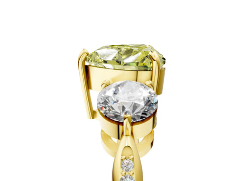 Yellow gold Three-Stone Fancy Yellow Heart Cut Diamond Channel Set Engagement Ring with Prong Setting_17