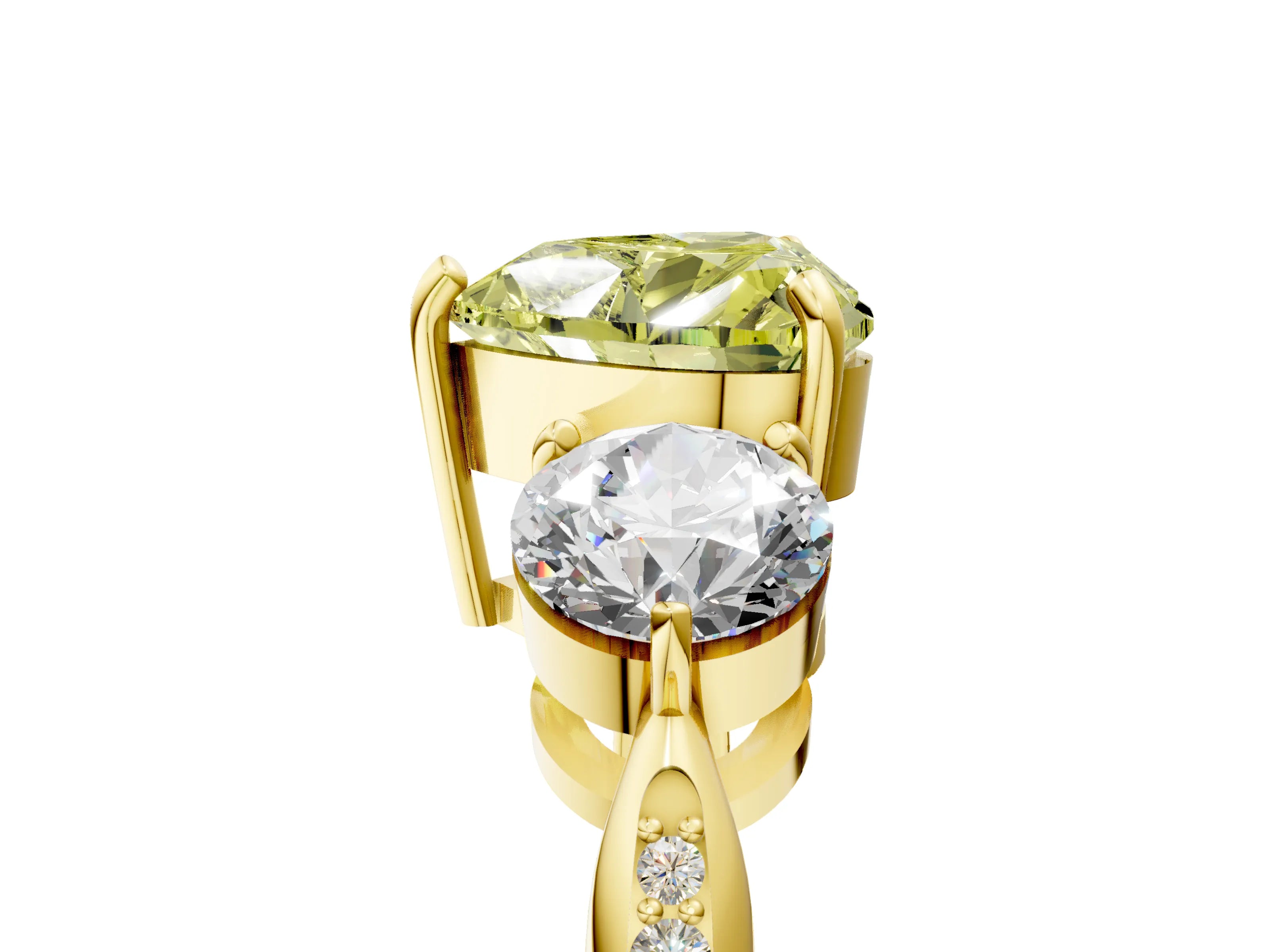 Yellow gold Three-Stone Fancy Yellow Heart Cut Diamond Channel Set Engagement Ring with Prong Setting_5