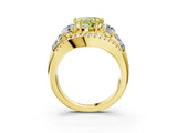 Yellow gold Three-Stone Fancy Yellow Heart Cut Diamond Engagement Ring with Pave Band and Prong Setting_3