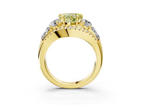 Yellow gold Three-Stone Fancy Yellow Heart Cut Diamond Engagement Ring with Pave Band and Prong Setting_3