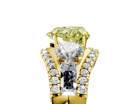 Yellow gold Three-Stone Fancy Yellow Heart Cut Diamond Engagement Ring with Pave Band and Prong Setting_5
