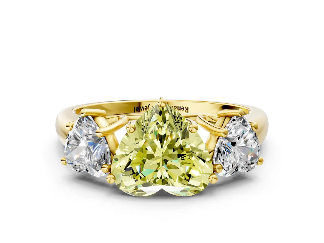 Yellow gold Three-Stone Fancy Yellow Heart Cut Diamond Engagement Ring with Prong Setting_3