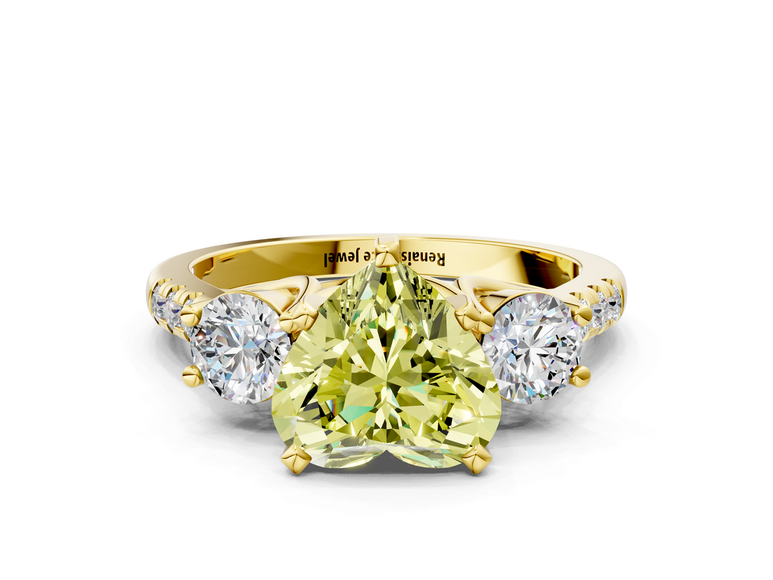 Yellow gold Three-Stone Fancy Yellow Heart  Cut Diamond Pavé Band with Four-Prong Setting_27