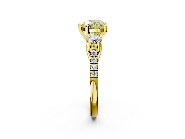 Yellow gold Three-Stone Fancy Yellow Heart Cut Diamond Pavé Band with Four-Prong Setting