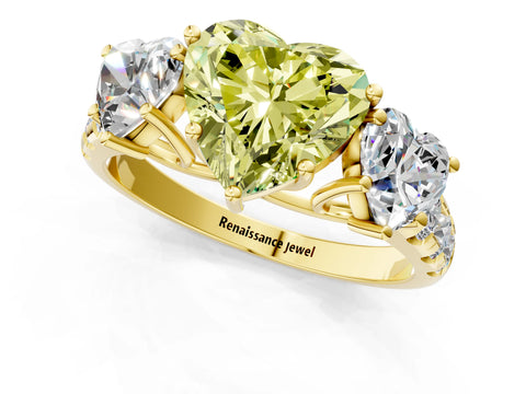 Yellow gold Three-Stone Fancy Yellow Heart Cut Diamond Pavé Band with Prong Setting_1