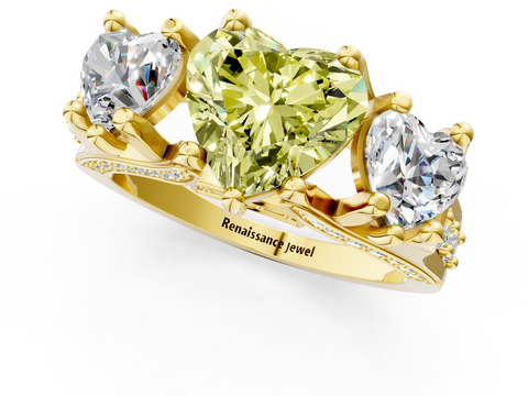 Yellow gold Three-Stone Fancy Yellow Heart  Cut Diamond Ring with Channel-Set Band and Four-Prong Setting_33
