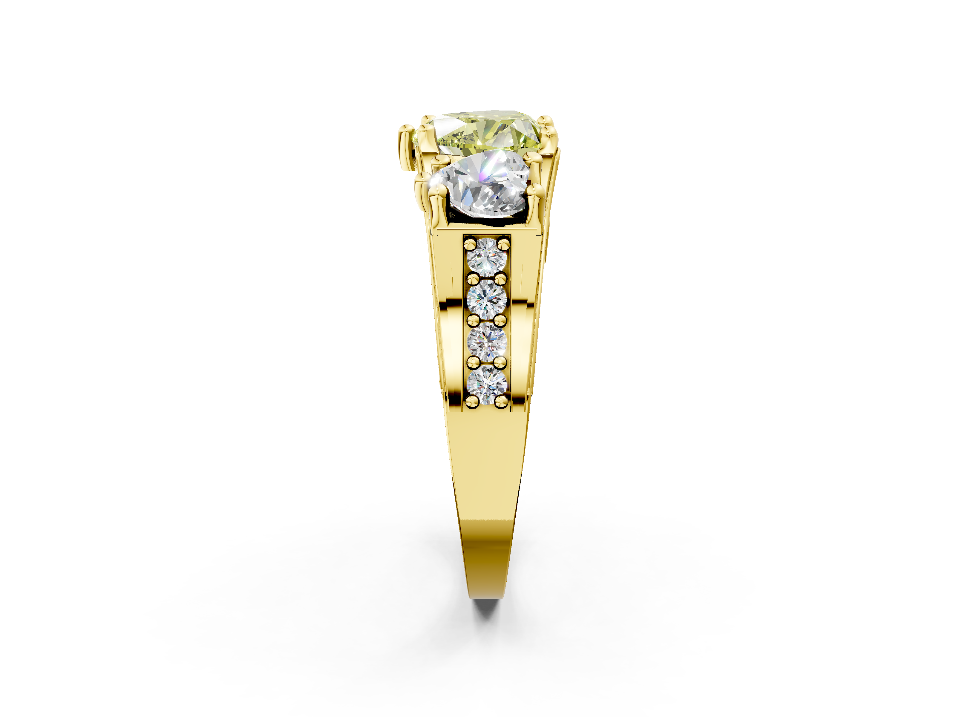 Yellow gold Three-Stone Fancy Yellow Heart  Cut Diamond Ring with Channel-Set Band and Four-Prong Setting_34