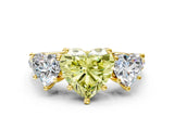 Yellow gold Three-Stone Fancy Yellow Heart Cut Diamond Ring with Pavé Band and Prong Setting_80