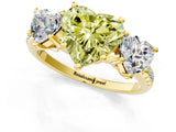 Yellow gold Three-Stone Fancy Yellow Heart Cut Diamond Ring with Pavé Band and Prong Setting_81