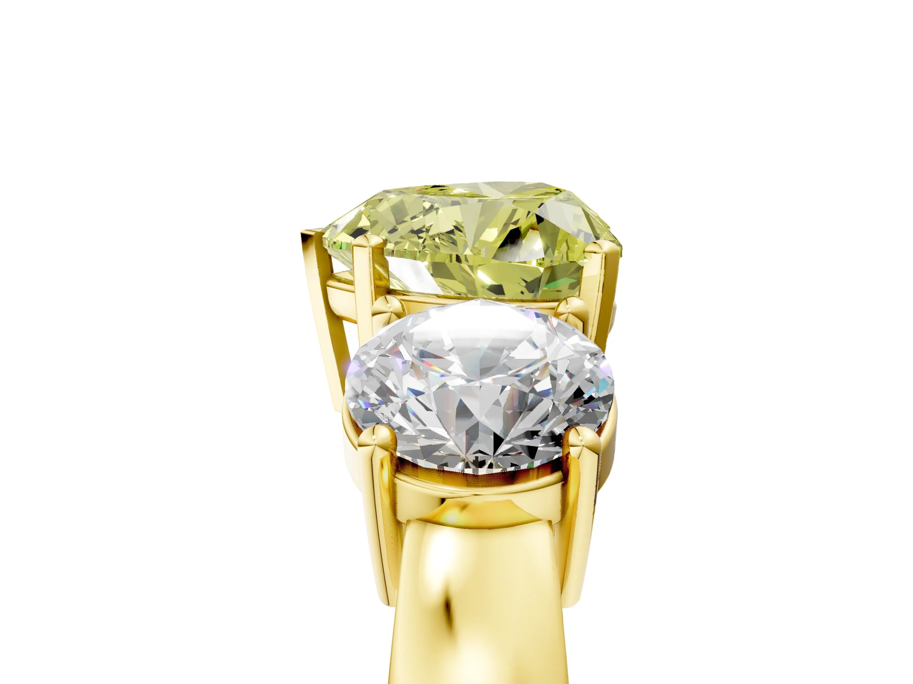 Yellow gold Three-Stone Fancy Yellow Heart Cut Diamond Ring with Round Side Stones, Classic Band, and Four-Prong Setting_5