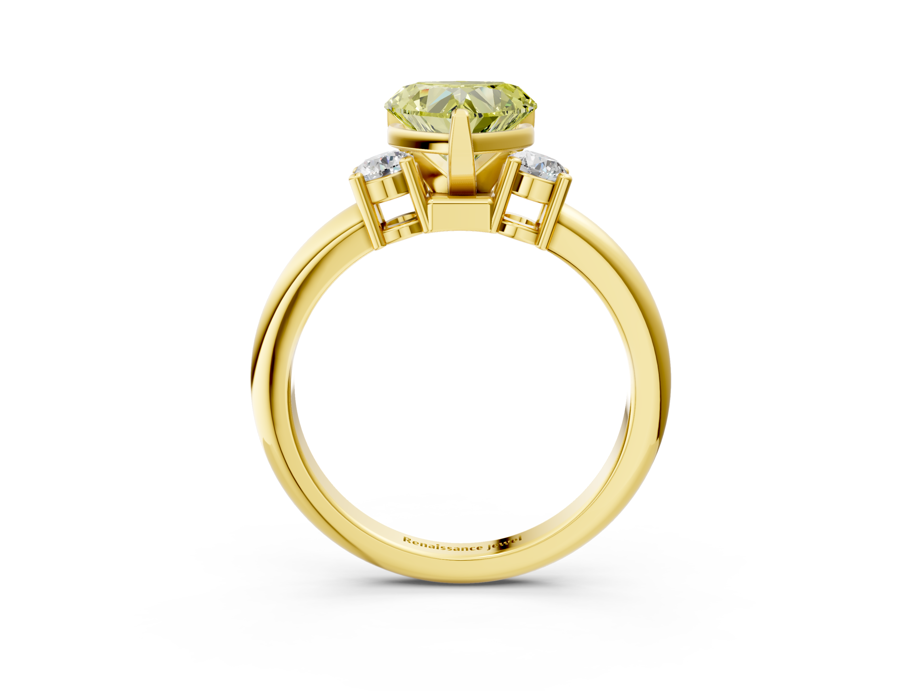 Yellow gold Three-Stone Fancy Yellow Heart  Cut Diamond Solitaire with Prong Setting and Classic Band_45