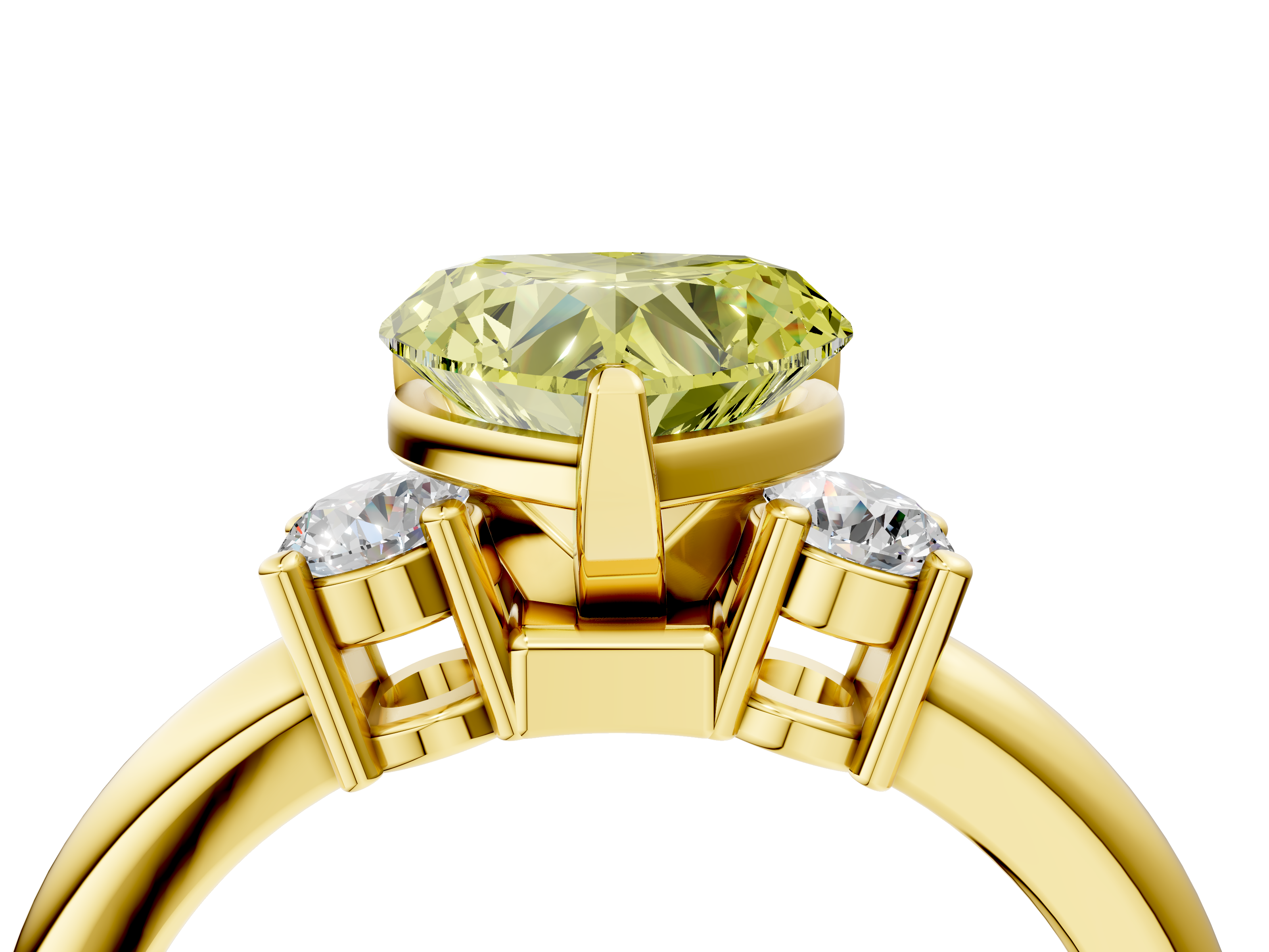 Yellow gold Three-Stone Fancy Yellow Heart  Cut Diamond Solitaire with Prong Setting and Classic Band_46