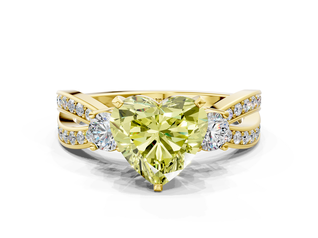 Yellow gold Three-Stone Fancy Yellow Heart  Cut Diamond Twist Band with Prong Setting_58
