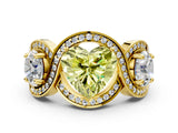 Yellow gold Three-Stone Fancy Yellow Heart Cut Diamond Wave Pave Band with Prong Setting