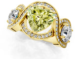Yellow gold Three-Stone Fancy Yellow Heart Cut Diamond Wave Pave Band with Prong Setting_1