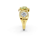 Yellow gold Three-Stone Fancy Yellow Heart Cut Diamond Wave Pave Band with Prong Setting_2