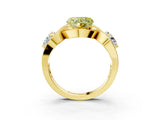 Yellow gold Three-Stone Fancy Yellow Heart Cut Diamond Wave Pave Band with Prong Setting_3