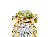 Yellow gold Three-Stone Fancy Yellow Heart Cut Diamond Wave Pave Band with Prong Setting_5