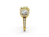 Yellow gold Three-Stone Fancy Yellow Heart Cut Halo Diamond Milgrain Band with Four-Prong Setting_2