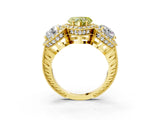 Yellow gold Three-Stone Fancy Yellow Heart Cut Halo Diamond Milgrain Band with Four-Prong Setting_3