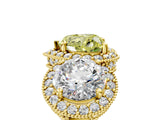 Yellow gold Three-Stone Fancy Yellow Heart Cut Halo Diamond Milgrain Band with Four-Prong Setting_5