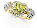 Yellow gold Three-Stone Fancy Yellow Heart Cut Halo Diamond Ring with Pave Band and Four-Prong Setting_1