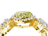Yellow gold Three-Stone Fancy Yellow Heart Cut Halo Diamond Ring with Pave Band and Four-Prong Setting_4