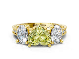Yellow gold Three-Stone Fancy Yellow Heart  Diamond Milgrain Pave Band with Prong Setting 1