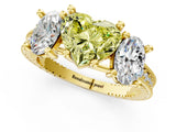 Yellow gold Three-Stone Fancy Yellow Heart  Diamond Milgrain Pave Band with Prong Setting 2
