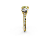 Yellow gold Three-Stone Fancy Yellow Heart  Diamond Milgrain Pave Band with Prong Setting 3