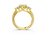 Yellow gold Three-Stone Fancy Yellow Heart  Diamond Milgrain Pave Band with Prong Setting 4