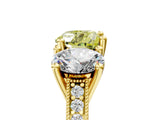 Yellow gold Three-Stone Fancy Yellow Heart  Diamond Milgrain Pave Band with Prong Setting