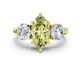 Yellow gold Three-Stone Fancy Yellow Marquise  Brilliant Cut Solitaire Ring with Prong Setting on a Classic Band