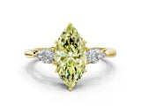 Yellow gold Three-Stone Fancy Yellow Marquise Cut Brilliant Diamond Solitaire Ring with Tapered Band and Four-Prong Setting_6