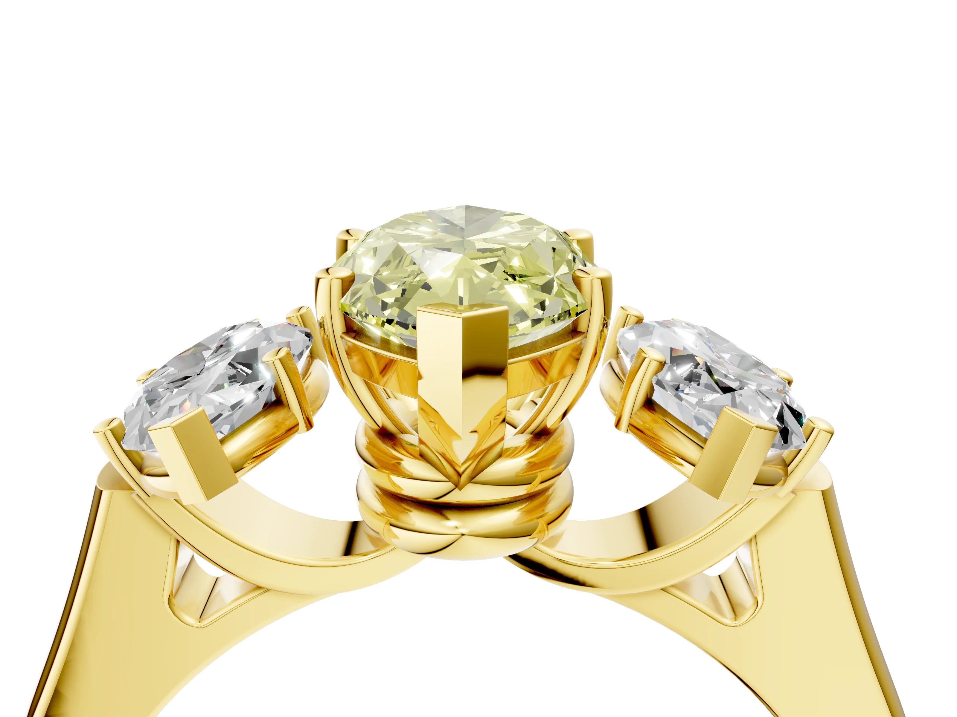 Yellow gold Three-Stone Fancy Yellow Marquise Cut Brilliant Diamond Trellis Ring with Comfort Fit Band_4