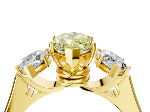 Yellow gold Three-Stone Fancy Yellow Marquise Cut Brilliant Diamond Trellis Ring with Comfort Fit Band_4