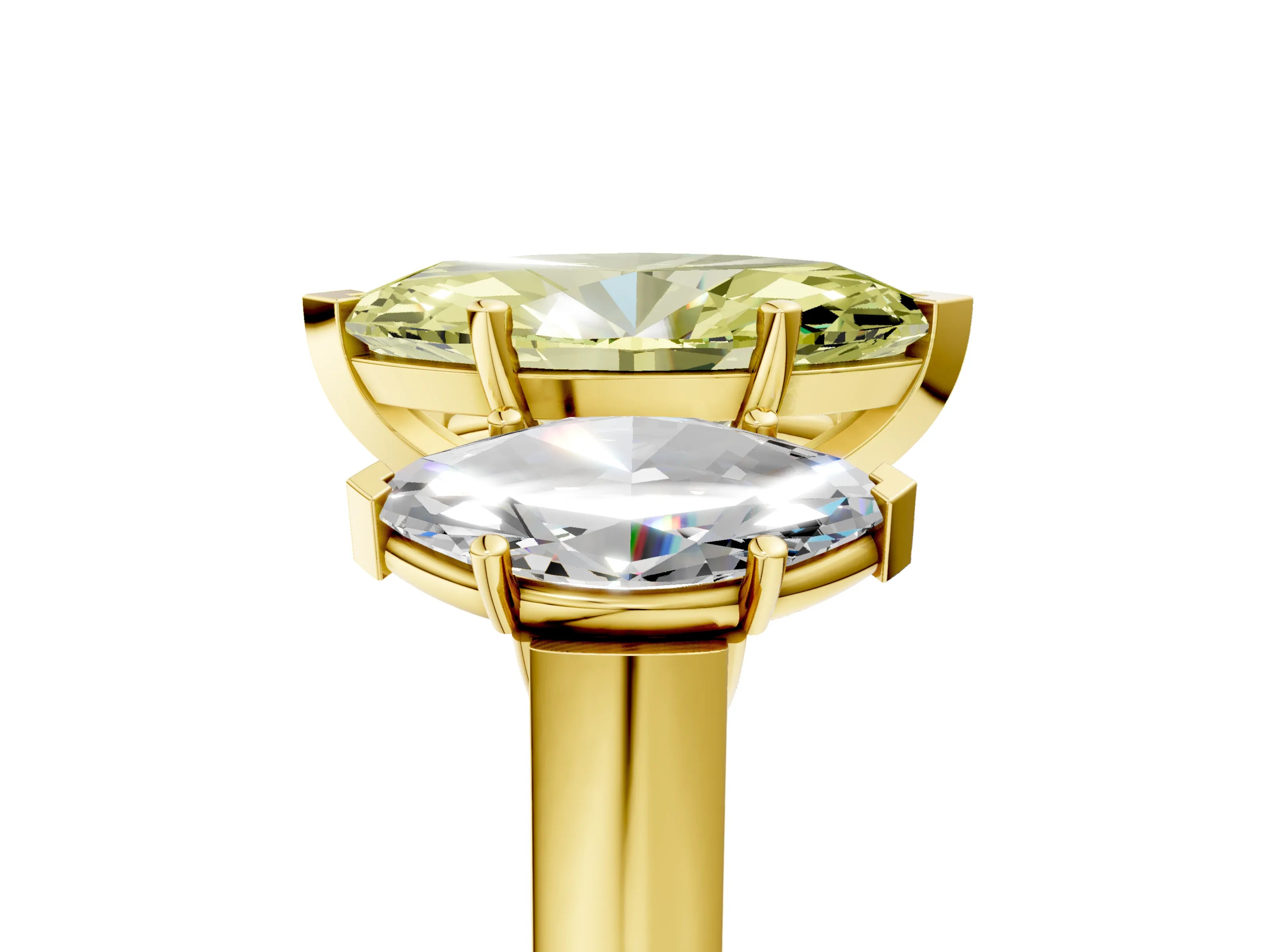 Yellow gold Three-Stone Fancy Yellow Marquise Cut Brilliant Diamond Trellis Ring with Comfort Fit Band_5