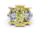 Yellow gold Three Stone Fancy Yellow Marquise Cut Cut Channel Set Diamond Ring
