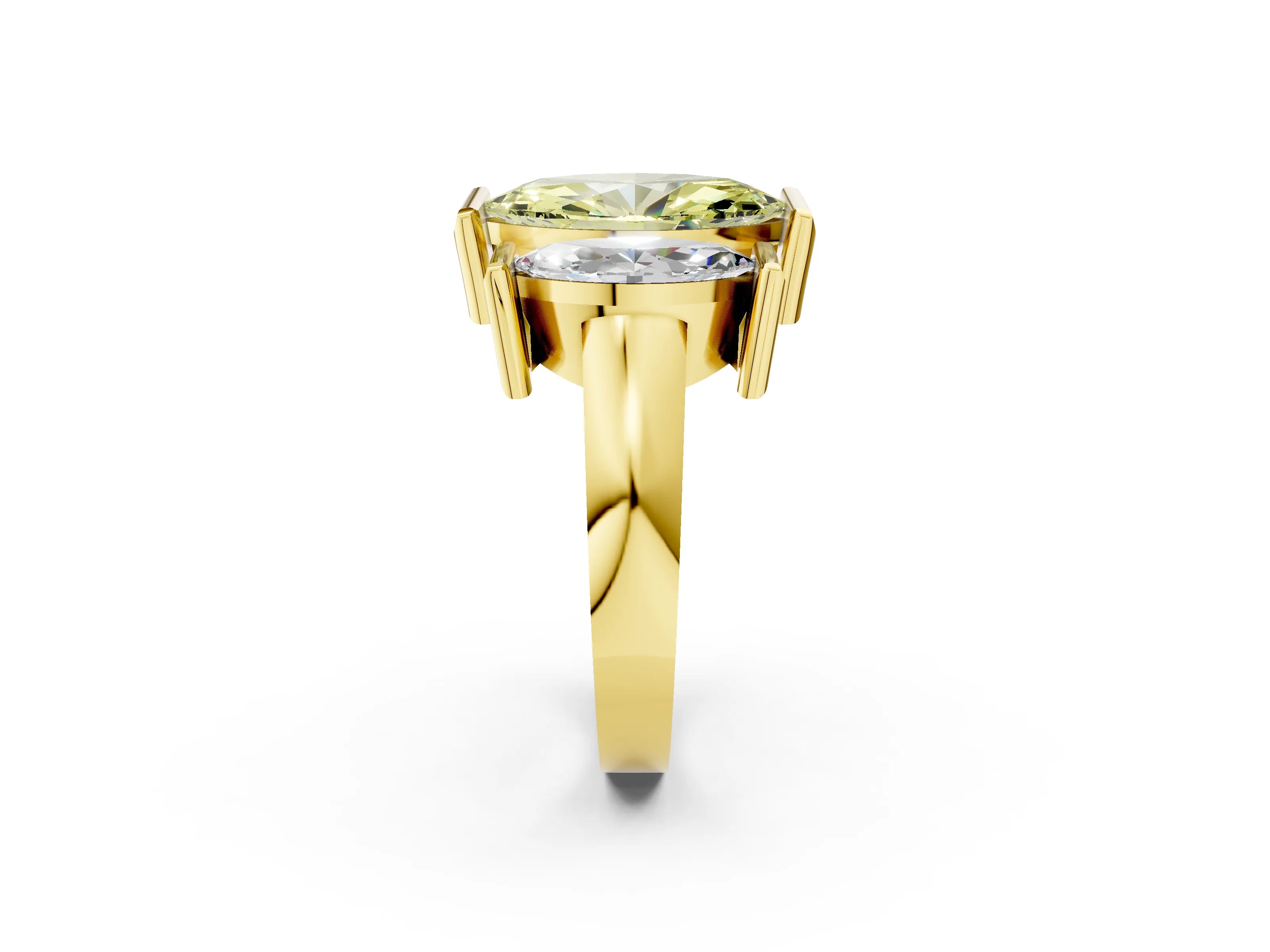 Yellow gold Three Stone Fancy Yellow Marquise Cut Cut Channel Set Diamond Ring_2