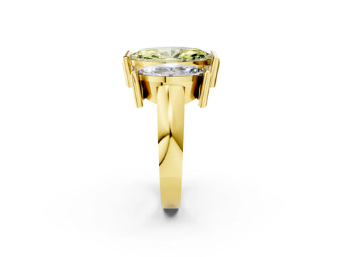 Yellow gold Three Stone Fancy Yellow Marquise Cut Cut Channel Set Diamond Ring_2