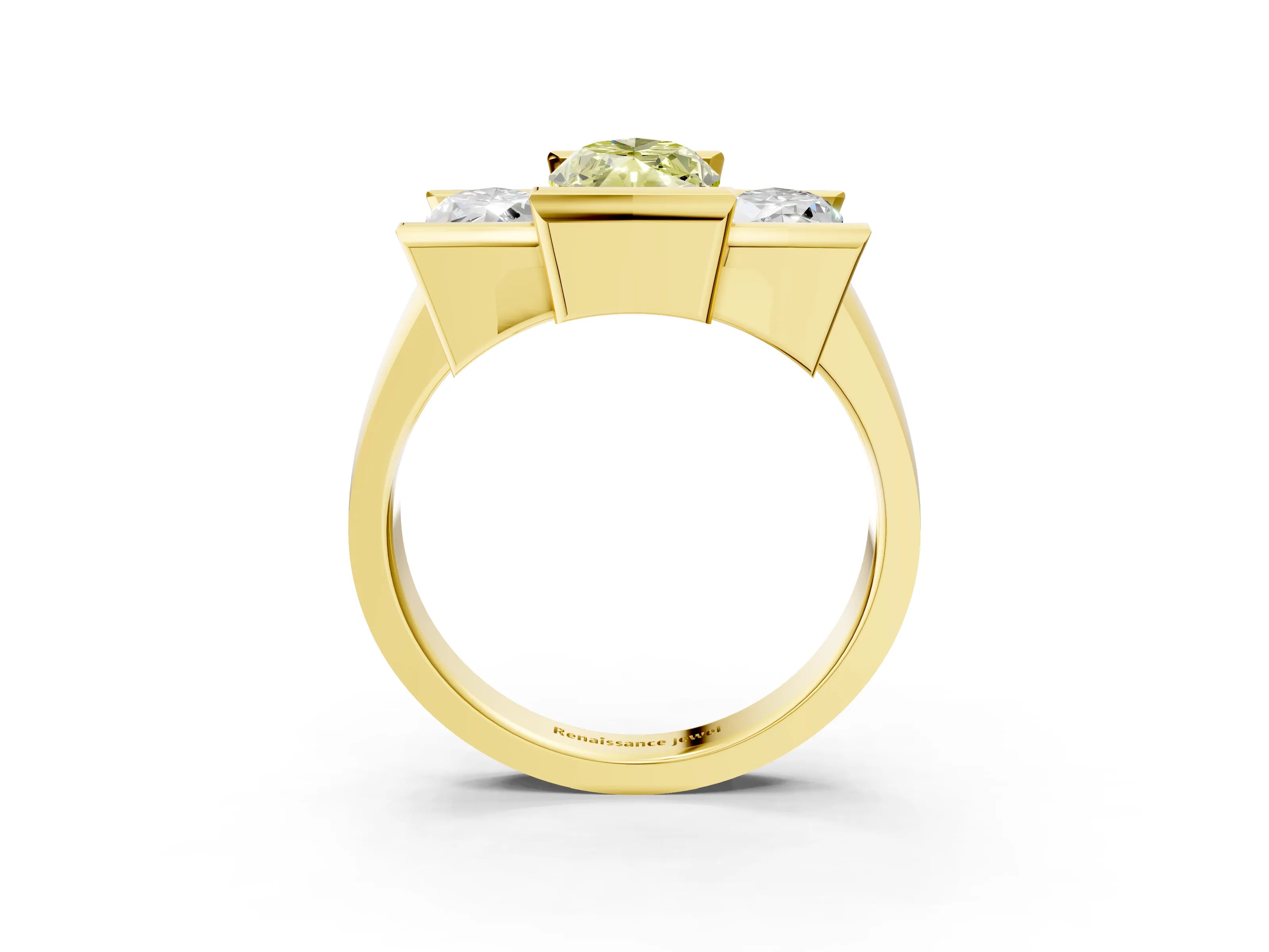 Yellow gold Three Stone Fancy Yellow Marquise Cut Cut Channel Set Diamond Ring_3