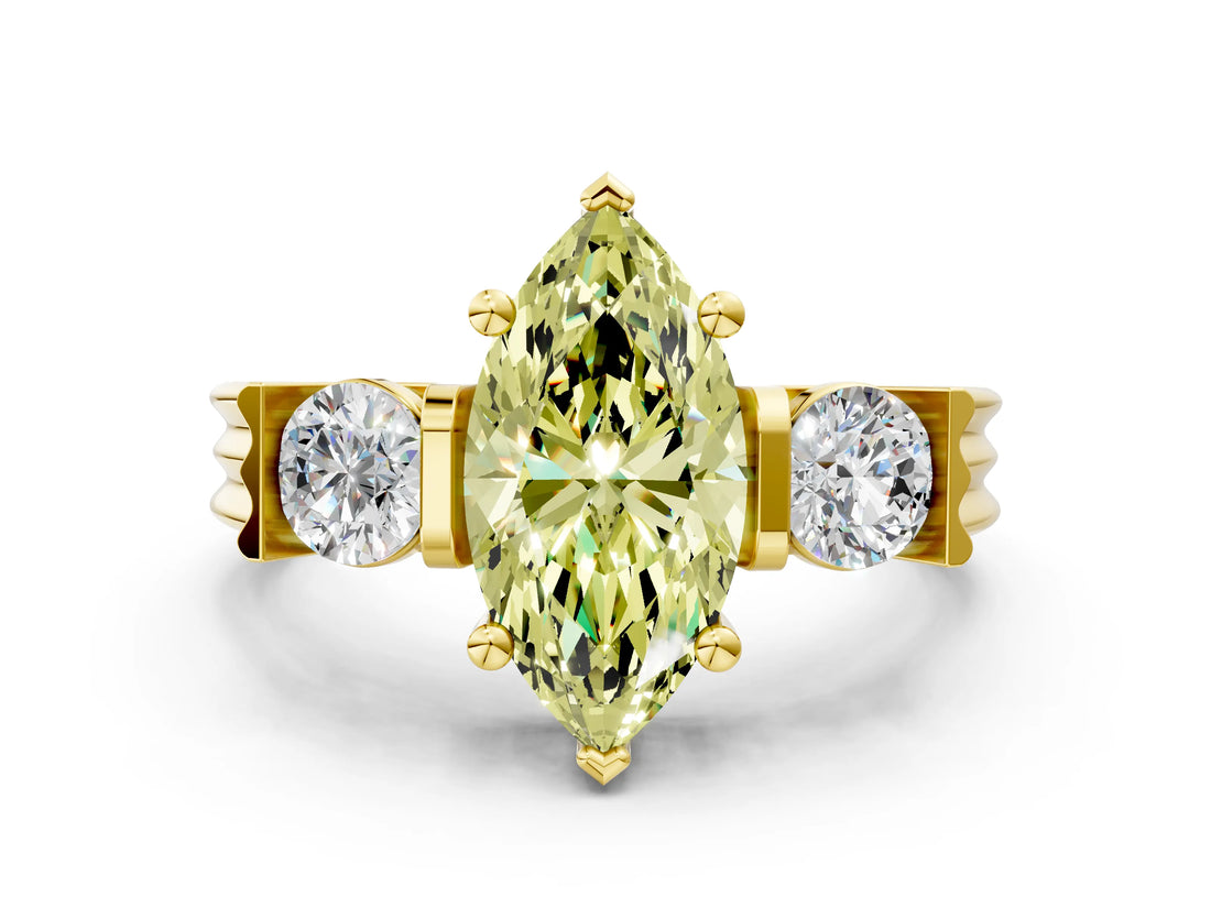 Yellow gold Three-Stone Fancy Yellow Marquise Cut Cut Classic Band Prong Setting Ring