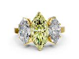 Yellow gold Three-Stone Fancy Yellow Marquise Cut Cut Diamond Engagement Ring with Flat Band and Four-Prong Setting