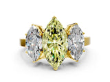 Yellow gold Three-Stone Fancy Yellow Marquise Cut Cut Diamond Engagement Ring with Flat Band and Four-Prong Setting_12