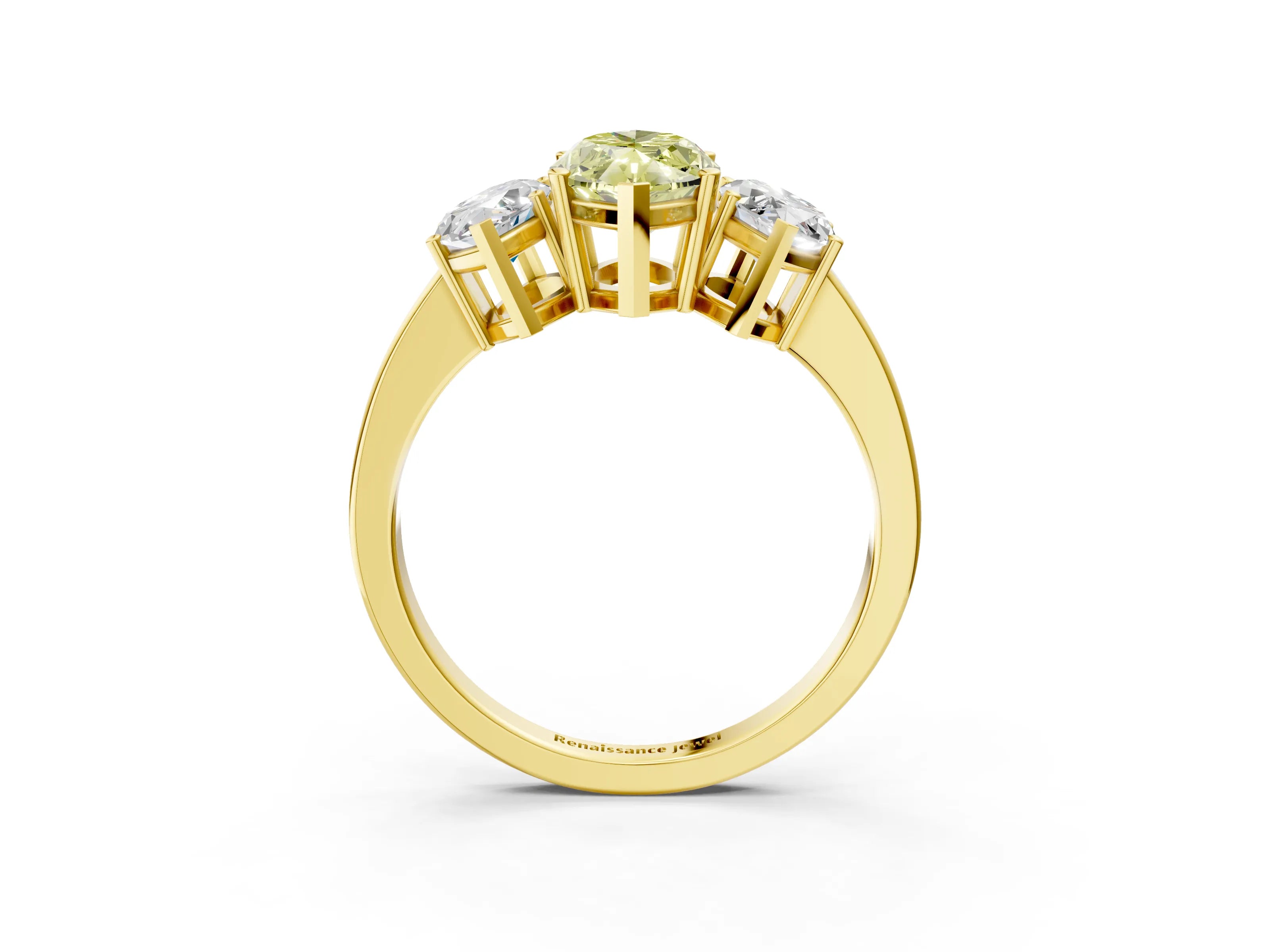 Yellow gold Three-Stone Fancy Yellow Marquise Cut Cut Diamond Engagement Ring with Flat Band and Four-Prong Setting_3