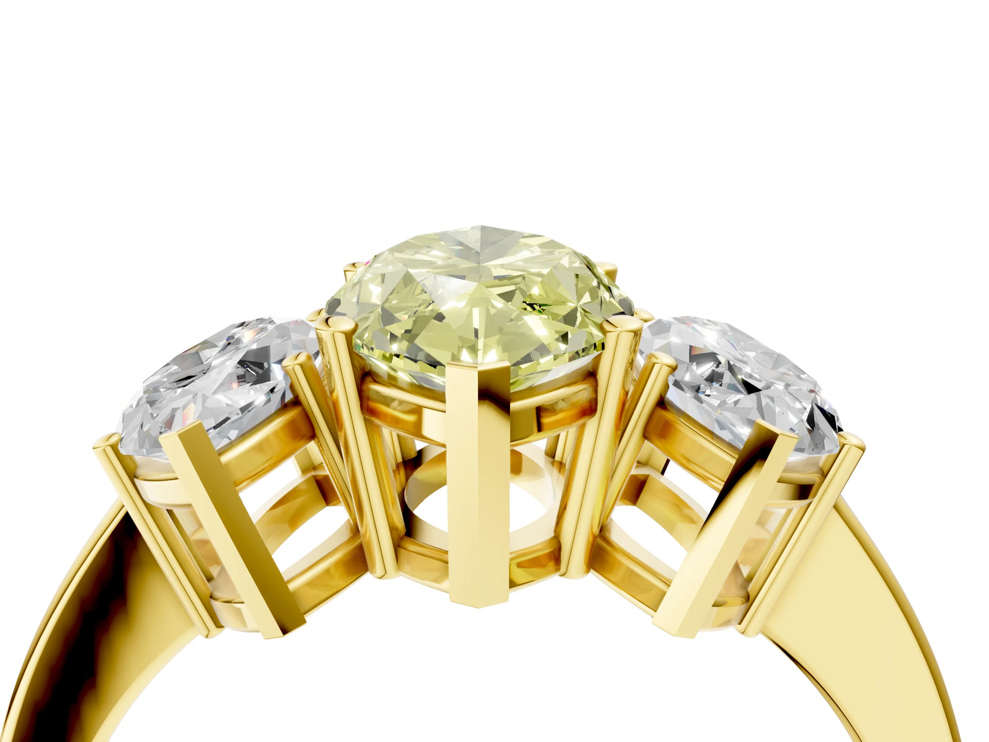 Yellow gold Three-Stone Fancy Yellow Marquise Cut Cut Diamond Engagement Ring with Flat Band and Four-Prong Setting_4