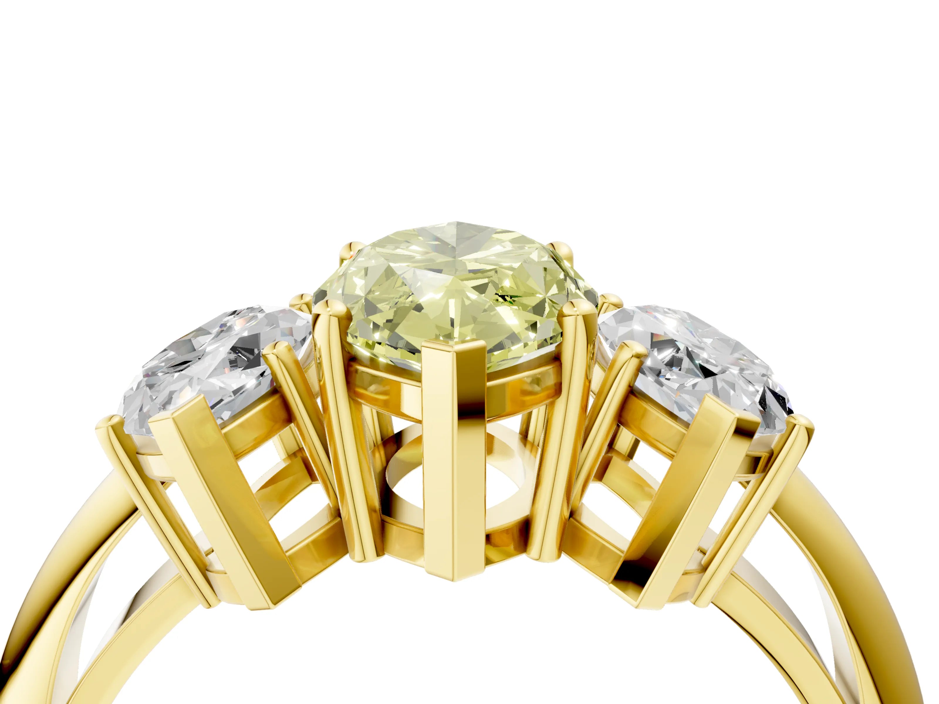 Yellow gold Three-Stone Fancy Yellow Marquise Cut Cut Diamond Engagement Ring with Prong Setting on a White Gold Band_4