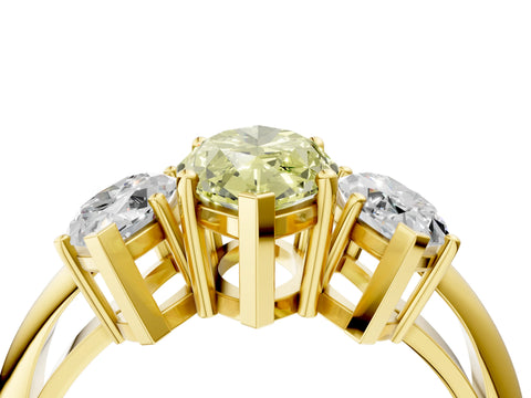 Yellow gold Three-Stone Fancy Yellow Marquise Cut Cut Diamond Engagement Ring with Prong Setting on a White Gold Band_4