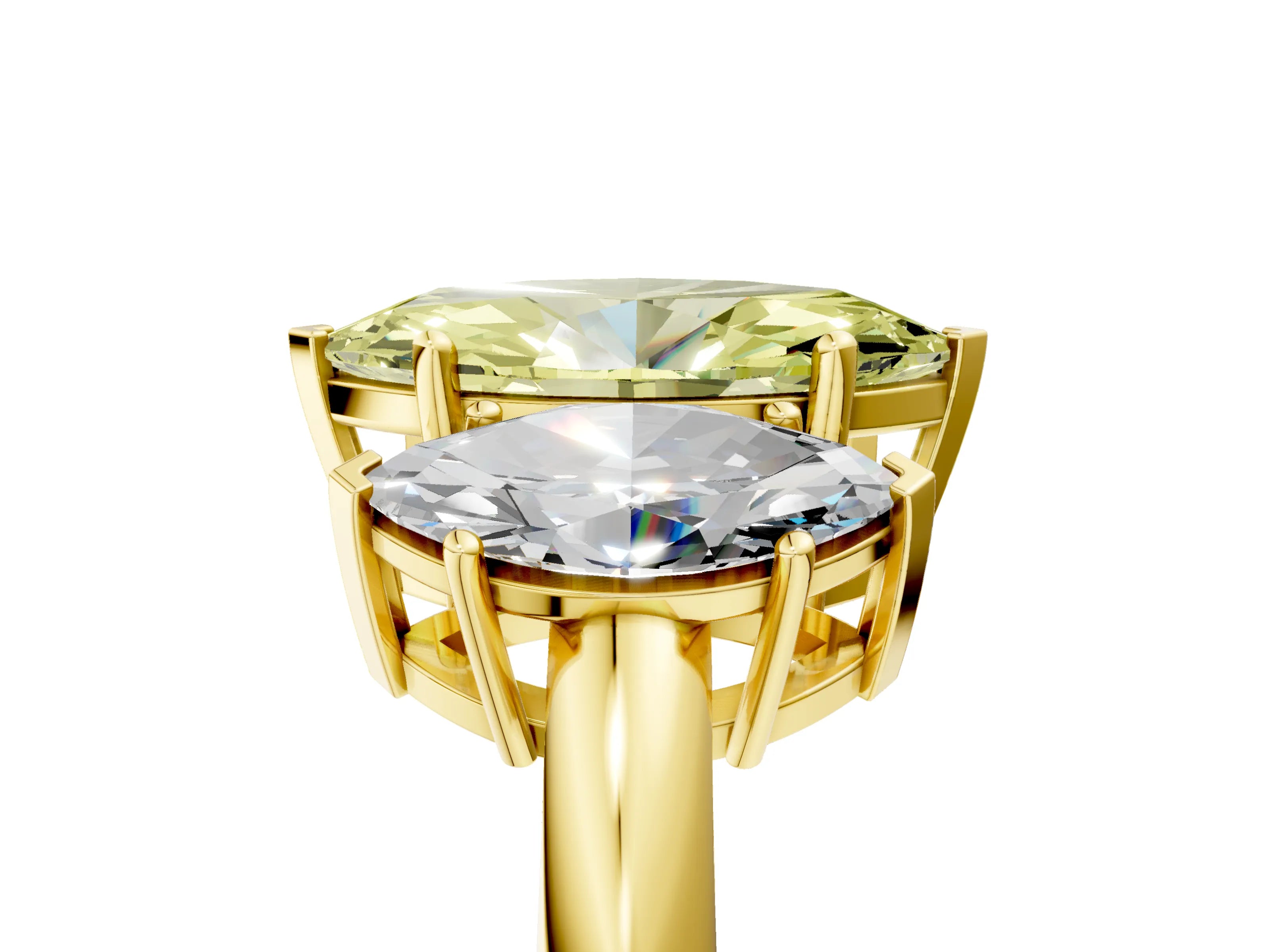 Yellow gold Three-Stone Fancy Yellow Marquise Cut Cut Diamond Engagement Ring with Prong Setting on a White Gold Band_5